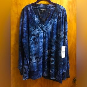 Karen Kane 1X Blue Burnout Blouse